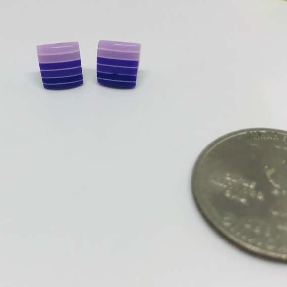 Purple Minimalist Repurposed Vintage Striped Bead Stud Earrings - Picture 3 of 13